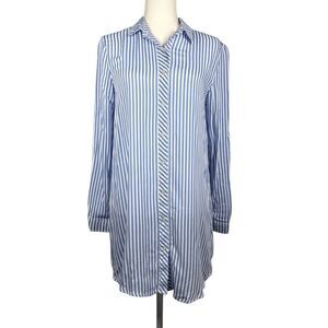 P.J. Salvage Blue Striped Long Sleeve Pajama Shirt Dress Size S Sleepwear